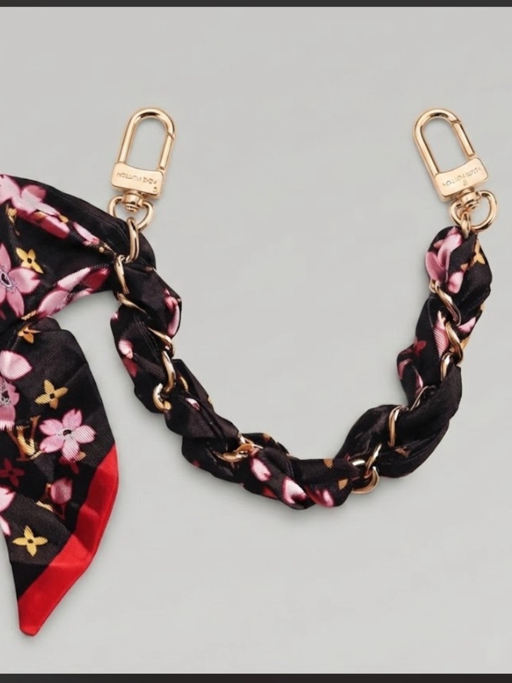 Brand New bag Charm brown & Pink Chain Scarf Strap with Gold Hardware